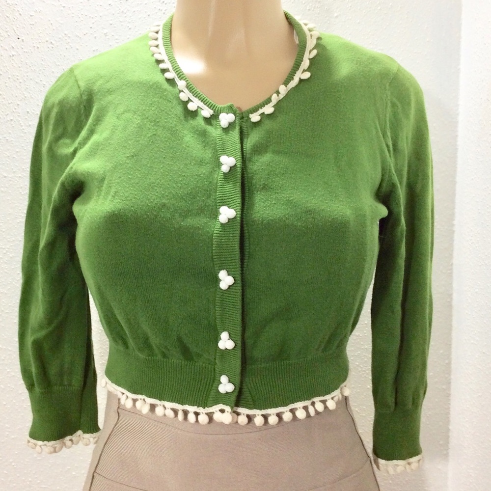 Tabitha retro style cropped pom cardigan
